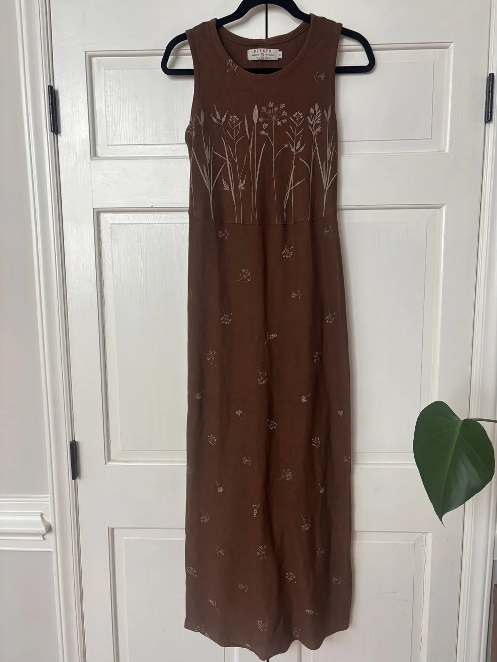 Vintage Potato Clothing Brown Maxi Dress Matchin Cardigan Cottagecore Size Small